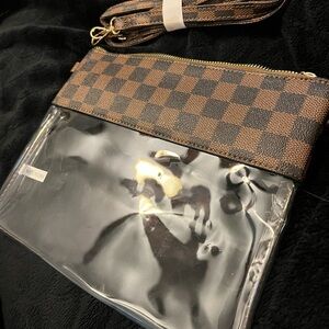 Checkered Brown and Black Clear crossbody NWT
